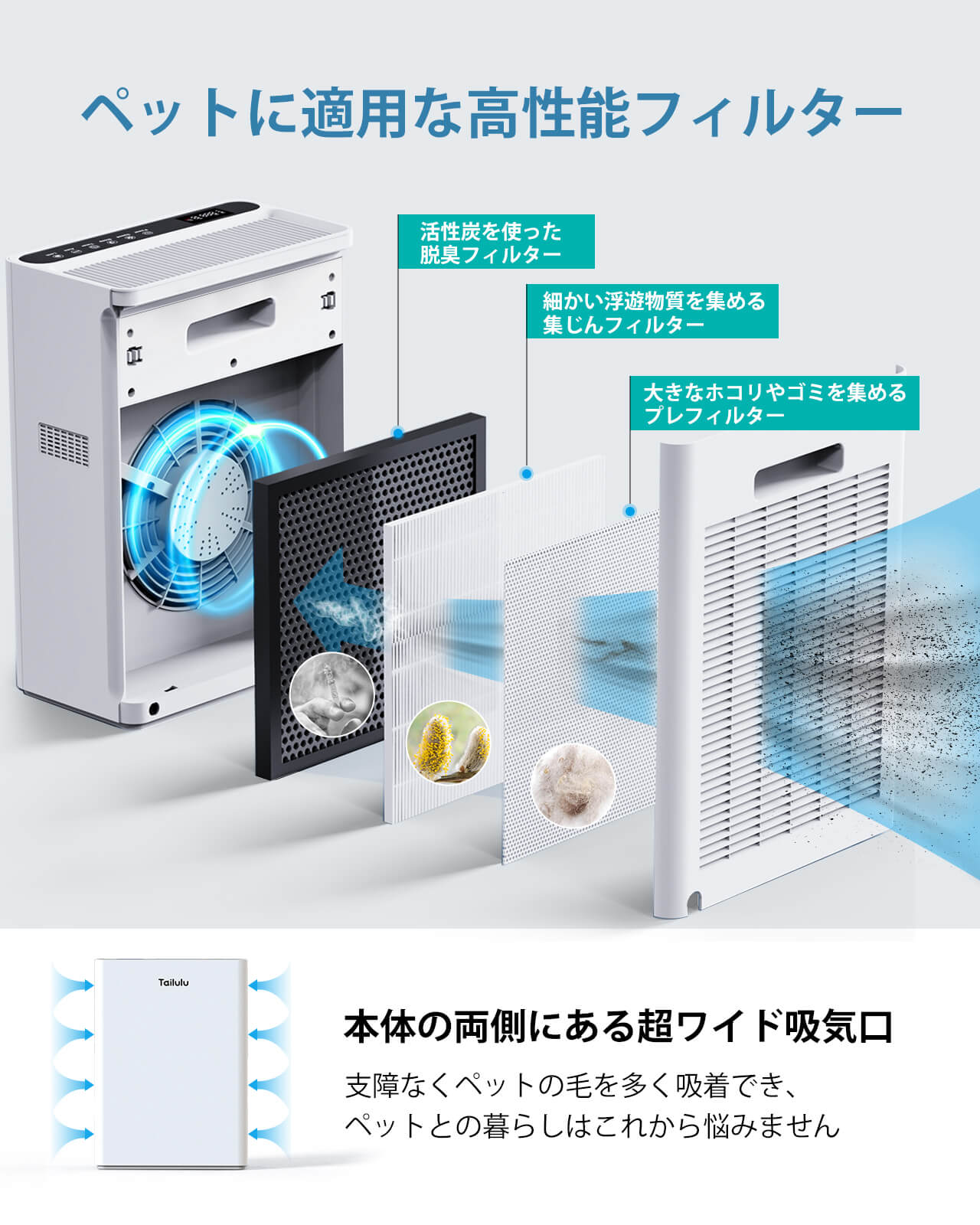 空気清浄機 50畳対応 静音 高性能 脱臭 除菌 PM2.5自動検知 国産品 www