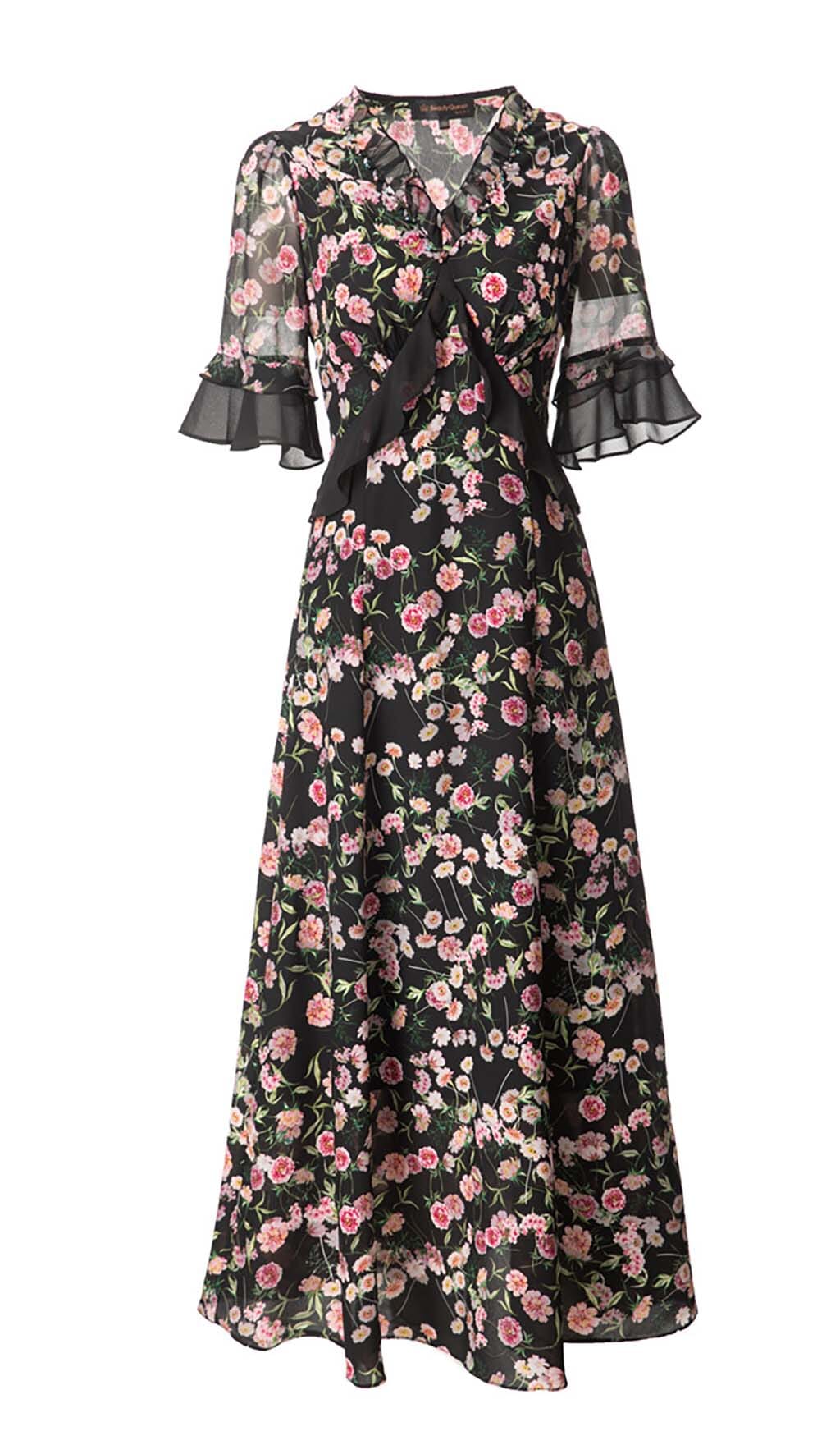 Floral Print Ruffle Midi Dress In Multi-Color