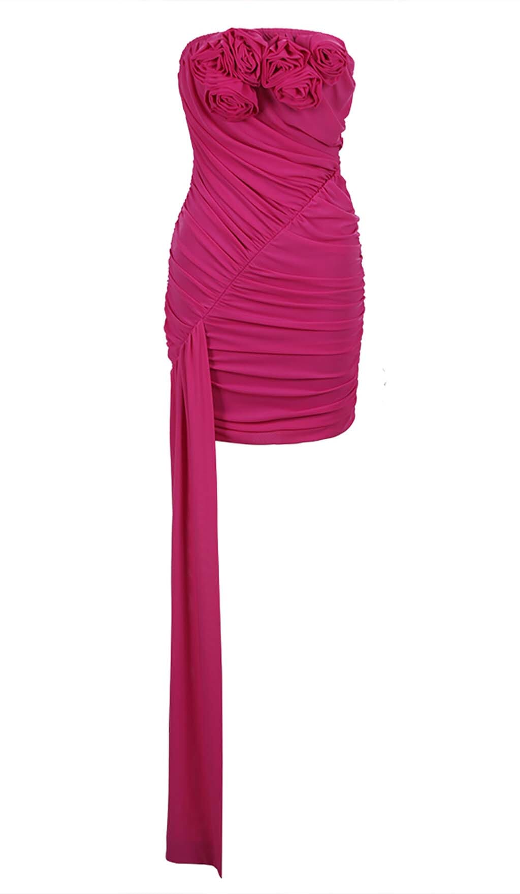 Strapless Ruched Mini Dress In Rose Red