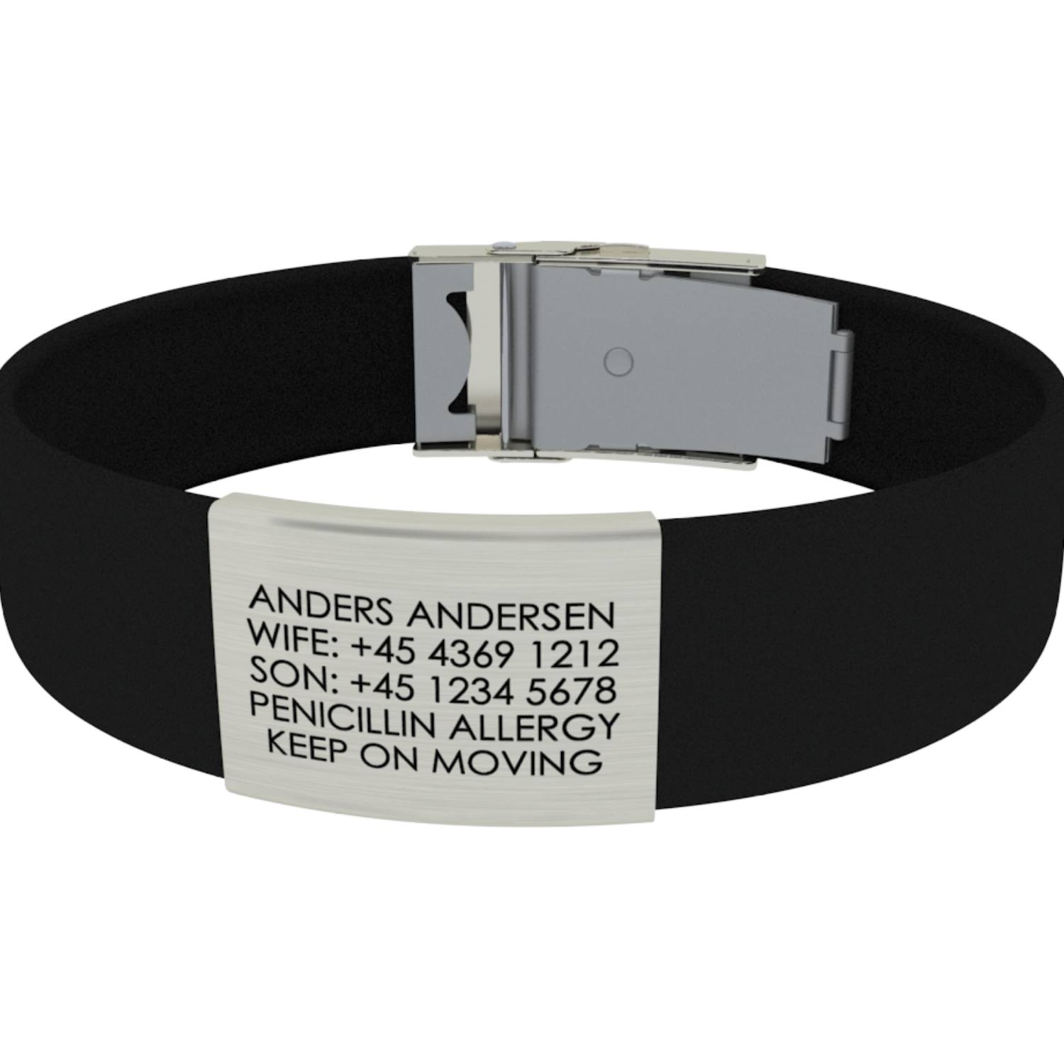 Billede af Armbånd med astma/allergi information (flere farver) - Armbånd i sort fra Astma Allergi Shoppen