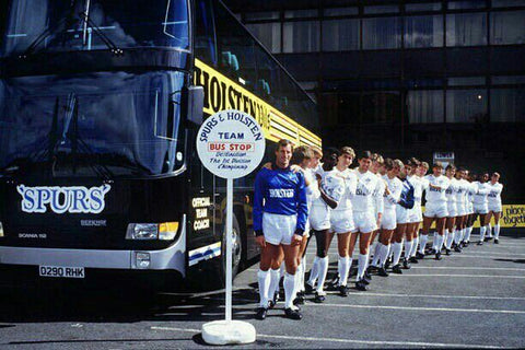 Tottenham Hotspur team bus photo with players stood beside it
