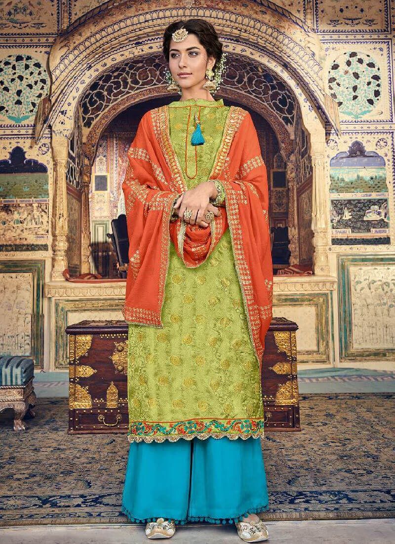 Astonishing Green Color Georgette Base Palazzo Salwar Suit