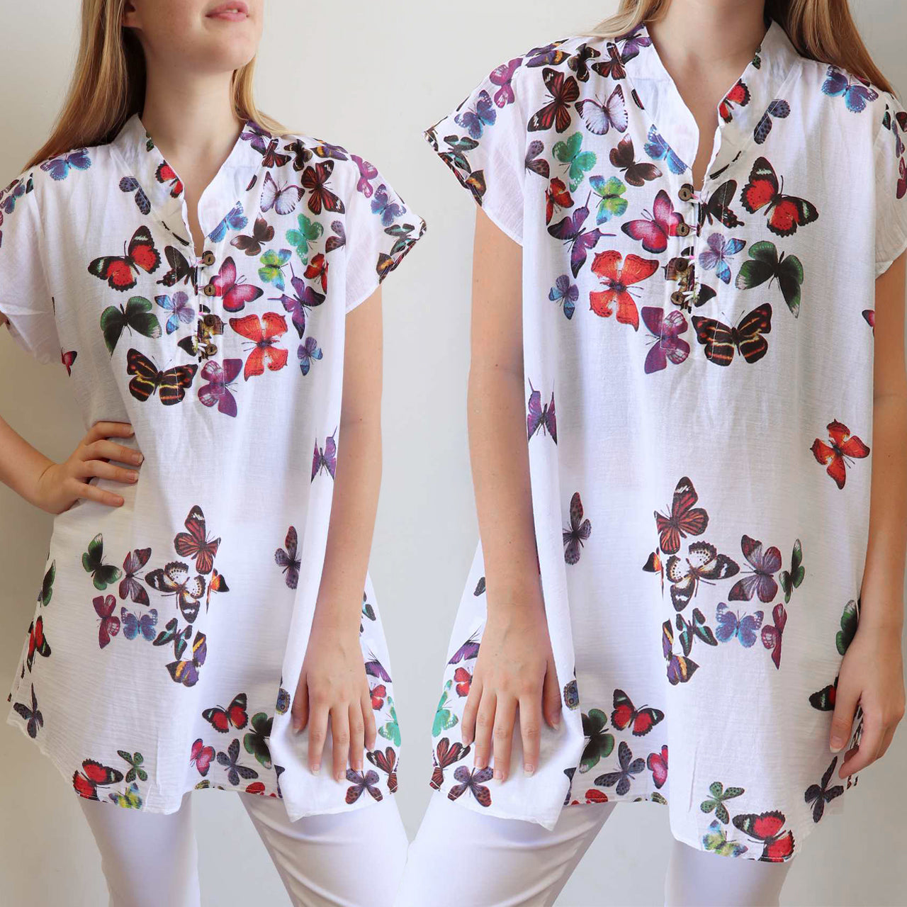 Easy Fit Cotton Cap Sleeve Tunic Top - Butterfly – KOBOMO