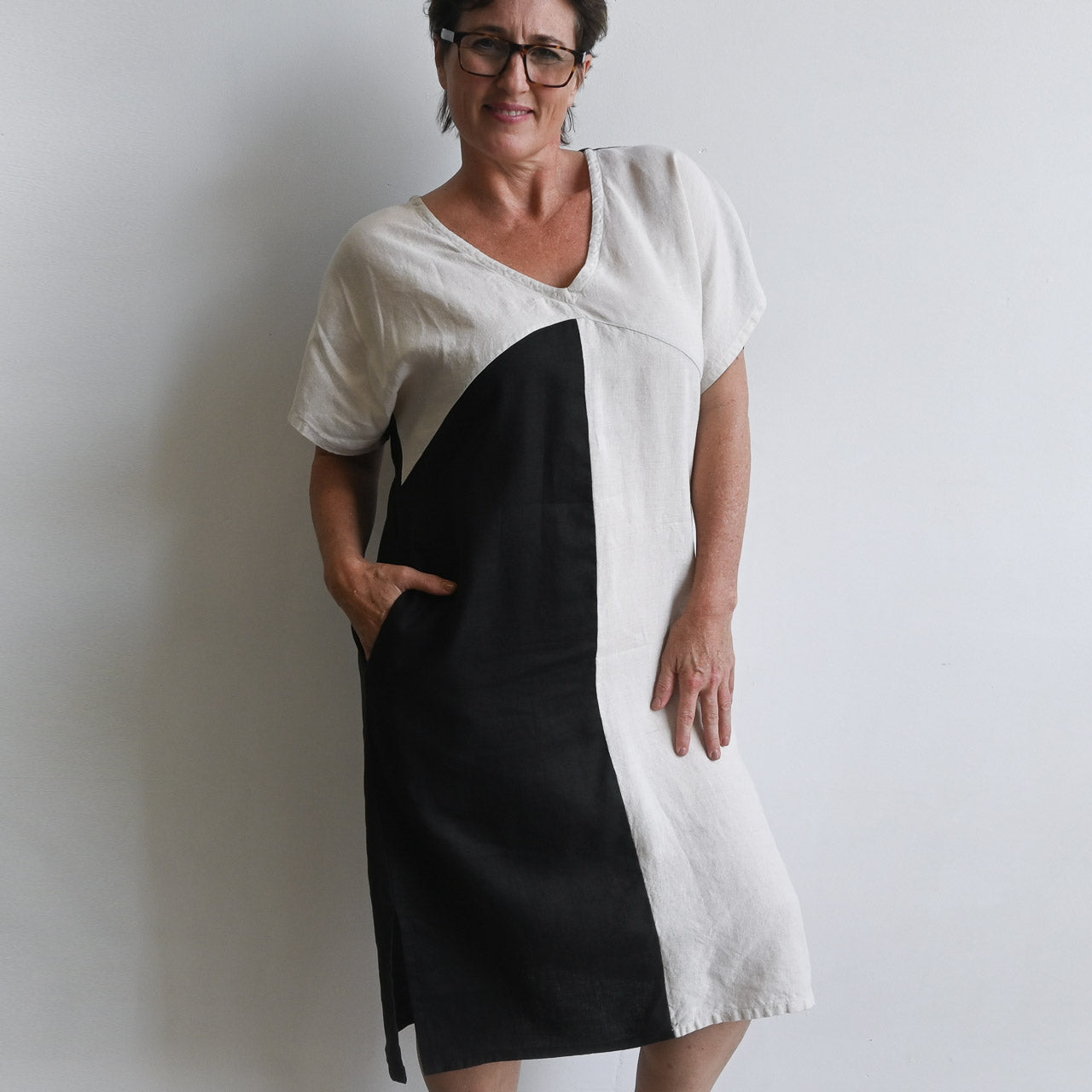 Kobomo Linen Art Deco Kaftan Dress