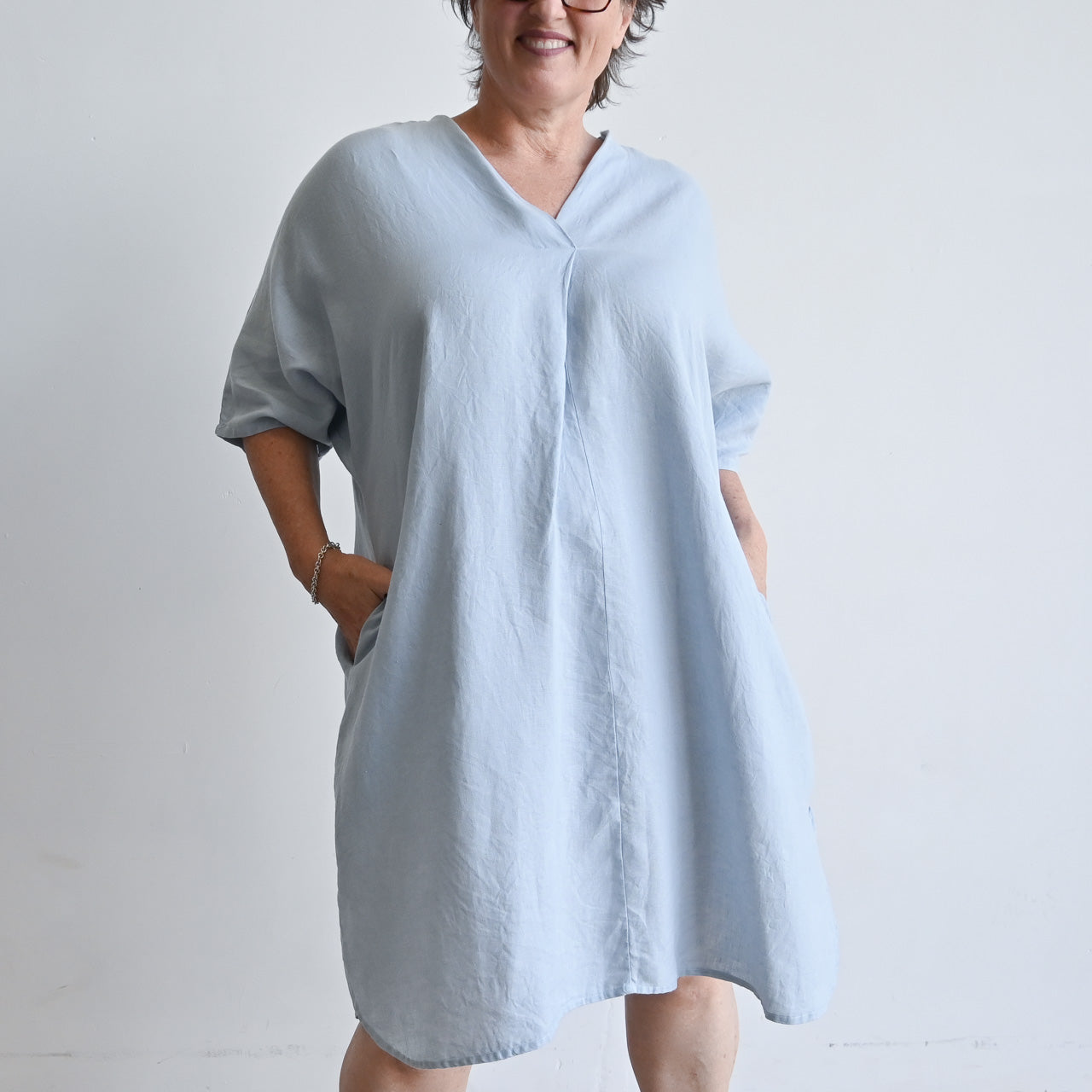 Kobomo Linen Kaftan Dress - Chambray Blue – KOBOMO