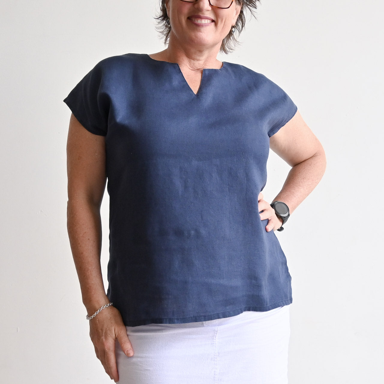 Kobomo Linen Sari Top - Navy Blue