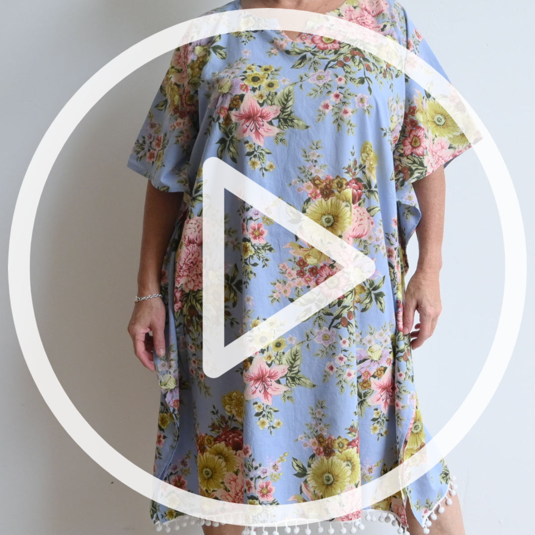 The Beach Kaftan - Silver Vintage Floral