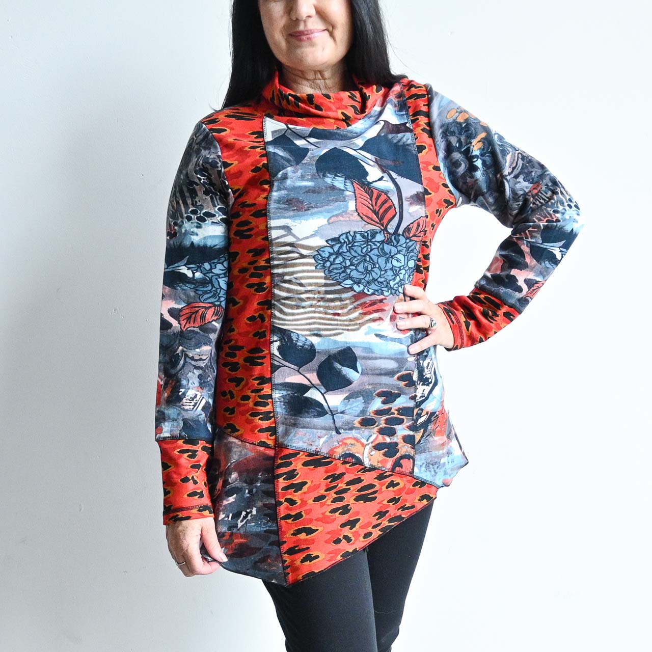 Long Winter Tunic Top with Cowl Neck by Orientique Australia - Poseidon - 2274