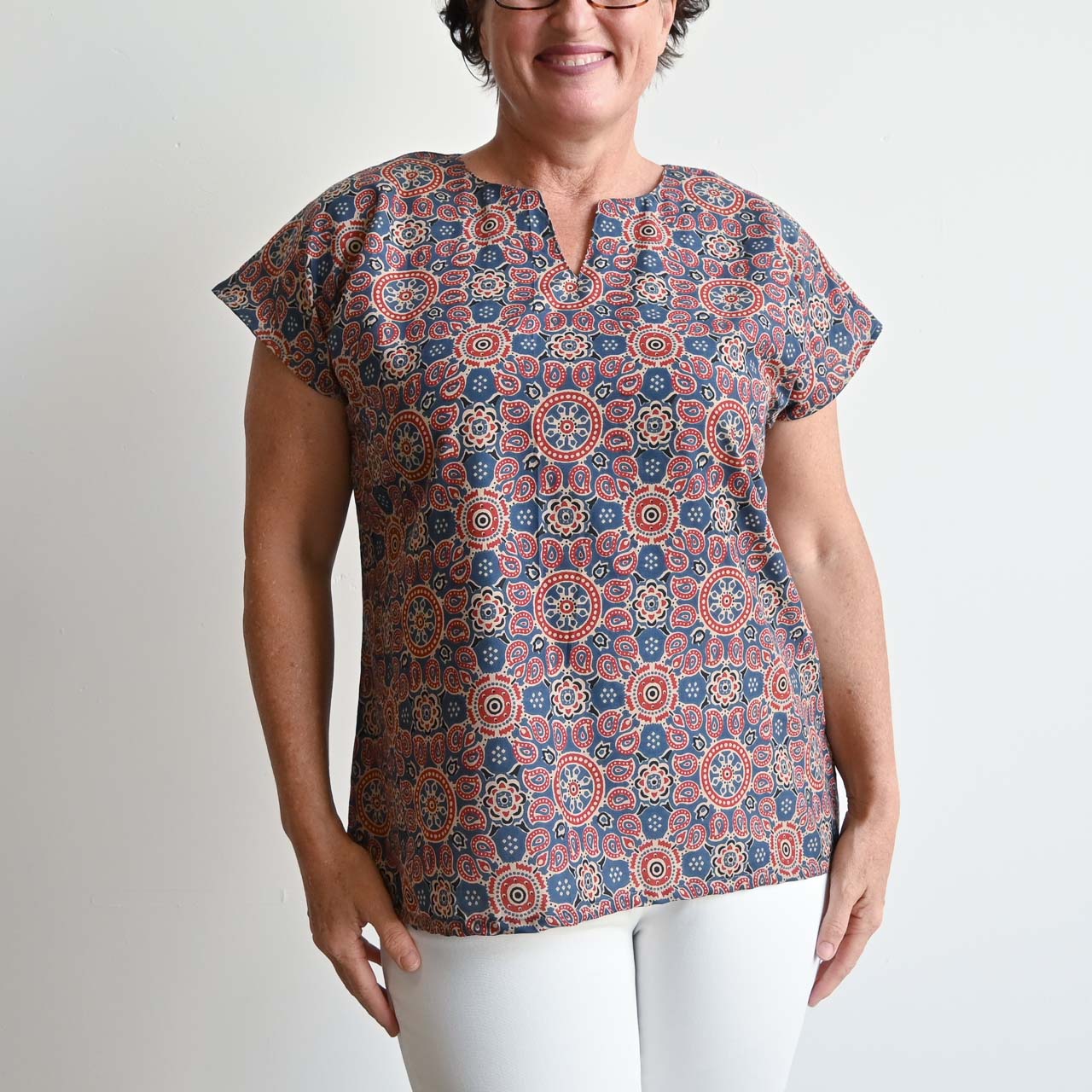 Sari Cotton Top by KOBOMO - Smokey Blue and Rust