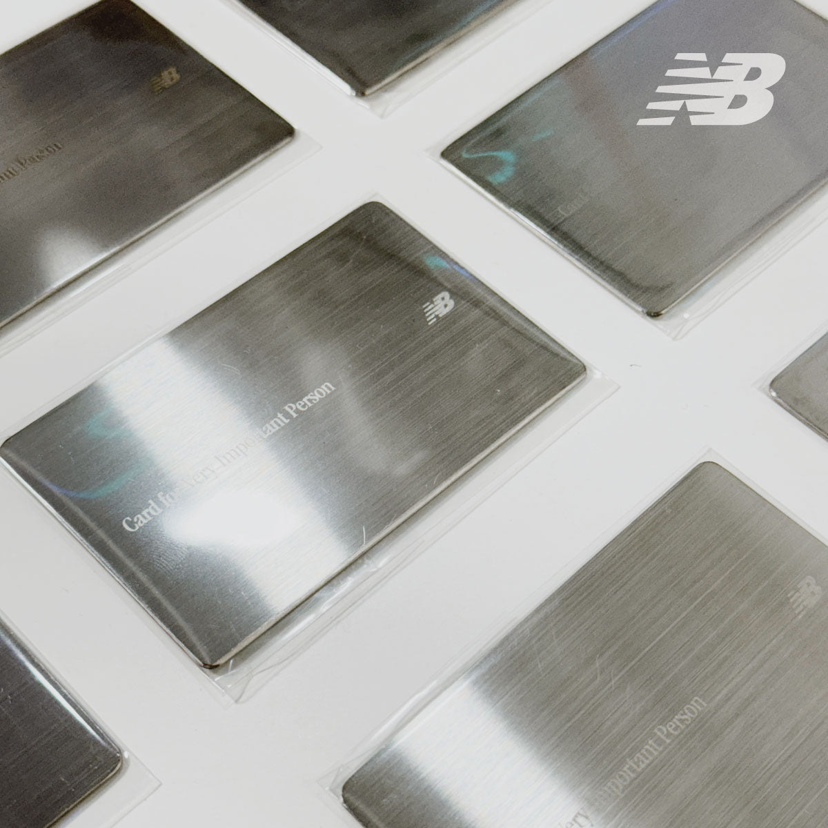 A brushed stainless steel VIP card made for New Balance brand ambassadors, including actors, singers, and public figures. Designed by SAE METAL WORK with precise laser marking.
