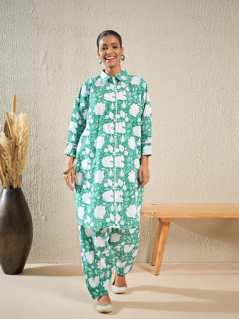 Celadon Green Printed Antifit Kurta Set