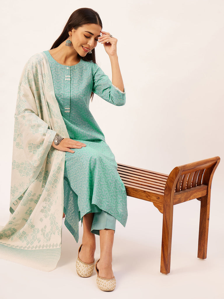 Light Blue Kurta Set With Dupatta