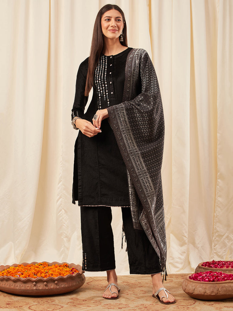 Black Kurta Set With Dupatta