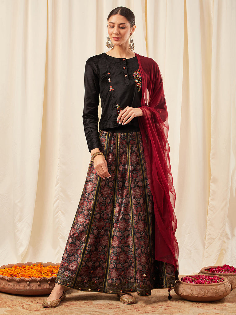 Black Velvet Lehenga Set