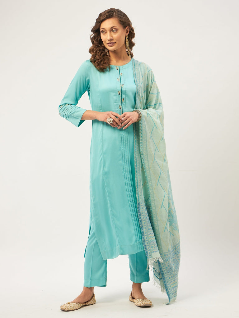 Aqua Blue Kurta Set with Dupatta