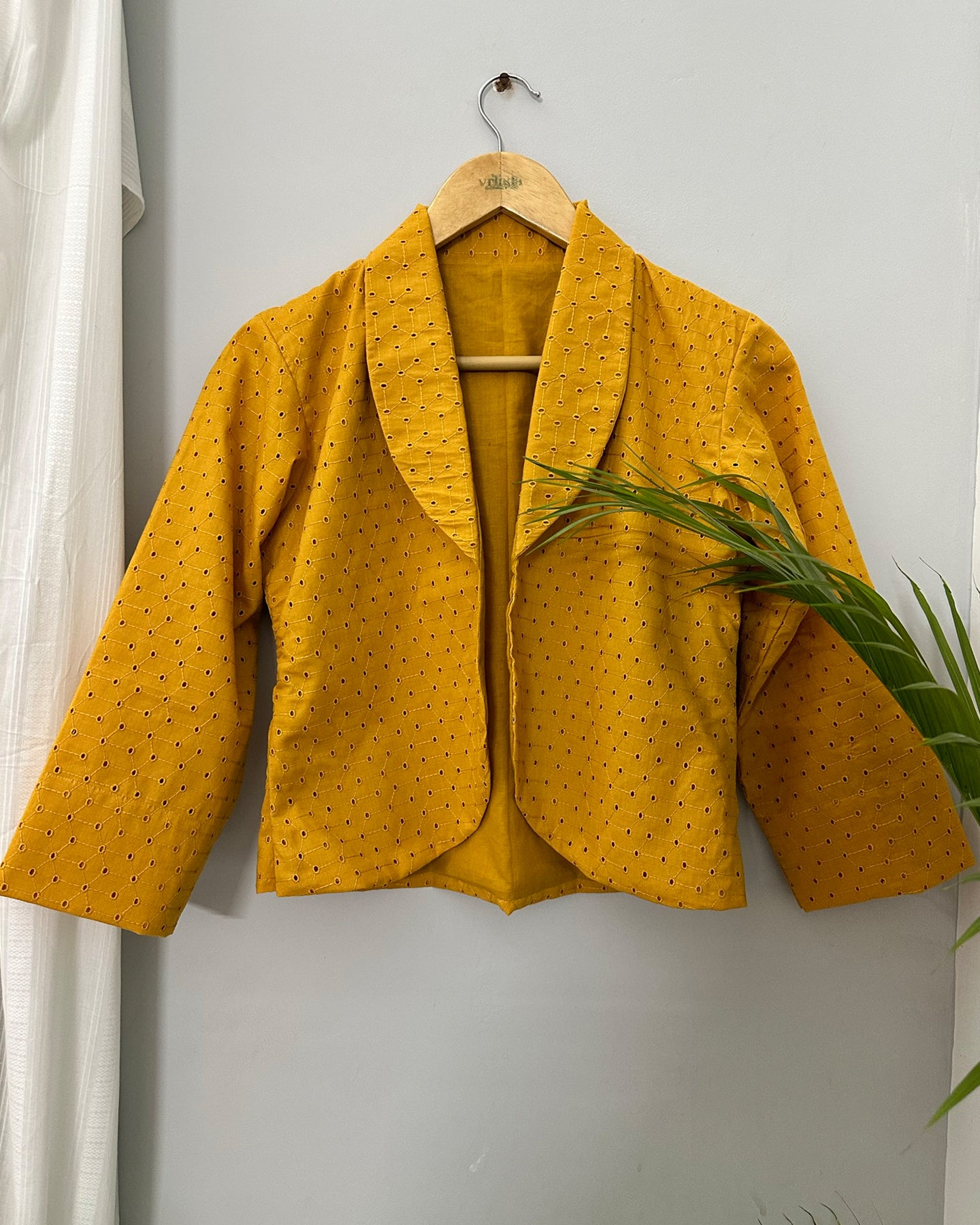 Mustard Handwoven & Hand Embroidered Mirror Work Cropped Jacket in Wool By  Mogra Designs | Kurti designs party wear, Jacket outfit women, Kurta  designs women