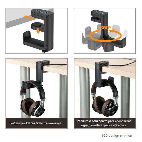 A imagem explica o funcionamento do suporte para headphone.