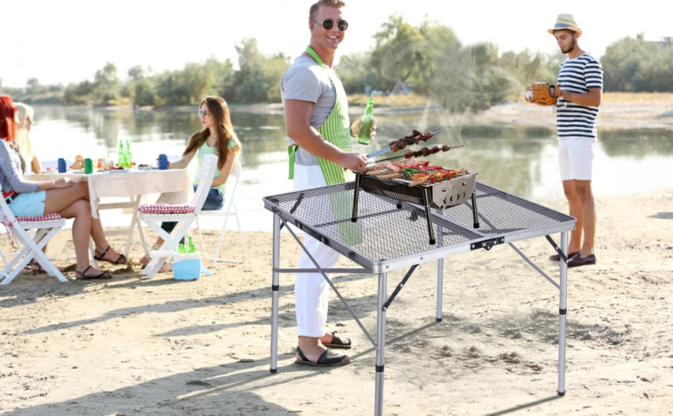 REDCAMP Folding Portable Grill Table for Outside, Lightweight Aluminum  Metal Grill Stand Table for Camping Cooking BBQ RV Picnic,Easy to Assemble  with