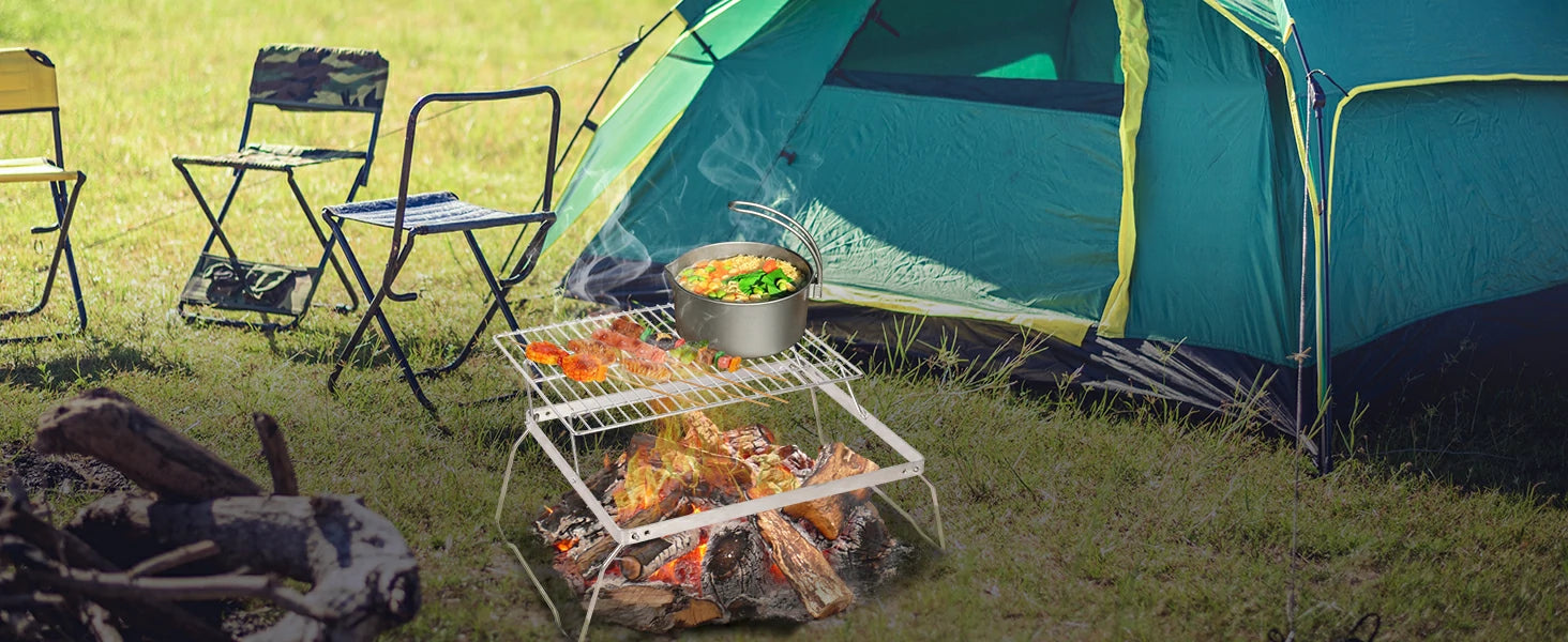 REDCAMP Folding Campfire Grill Grate With Translational Cooking Racks