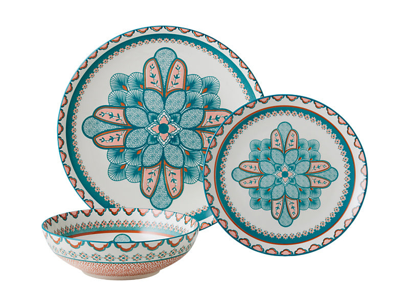 Pelagie Dinner Set 12pc Teal/Terracotta Gift Boxed