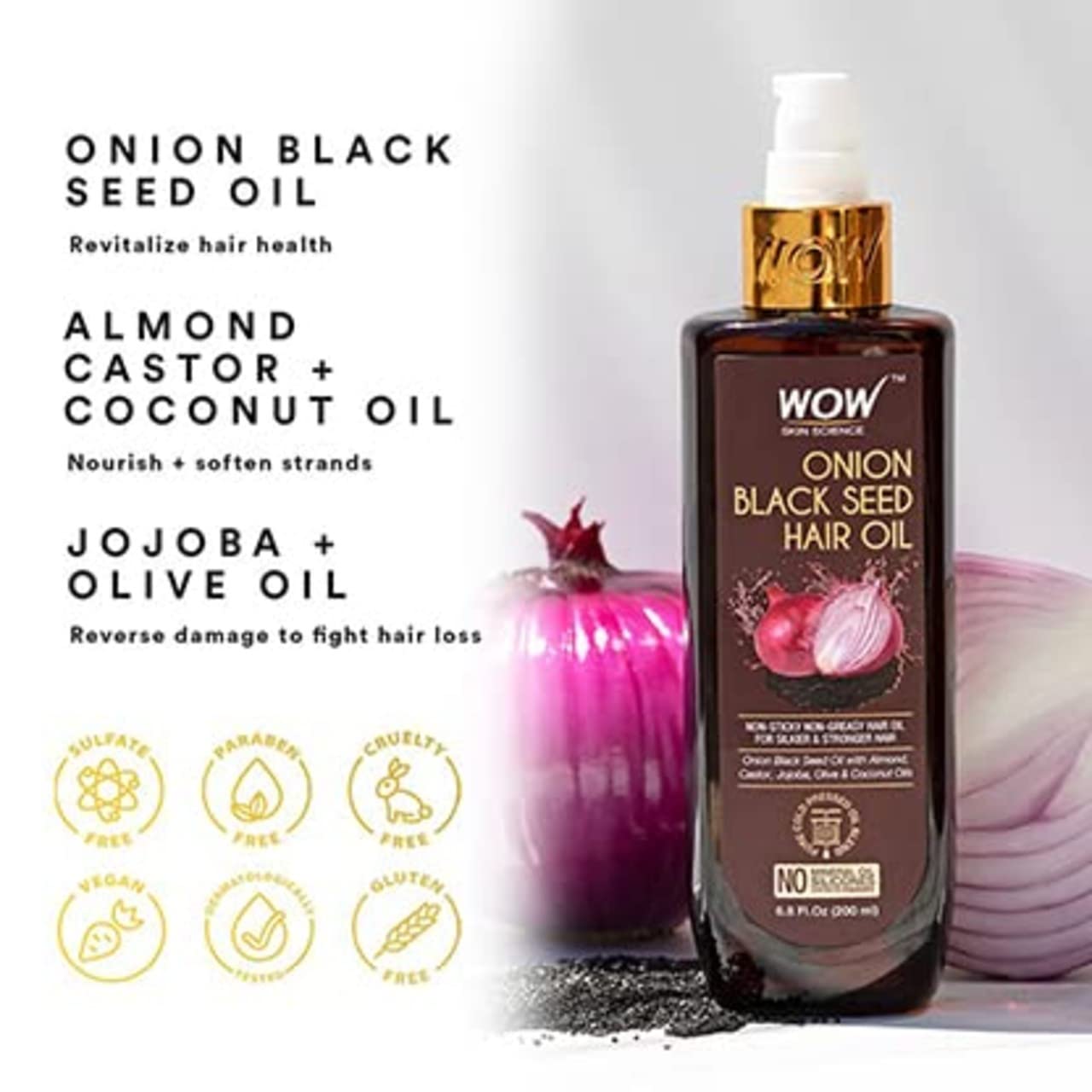 Buy WOW Skin Science Onion Black Seed Hair Oil 200ml online at best price  in India  Health  Glow