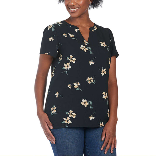 BCBGeneration Women's Floral Print Flutter Sleeve Ruffle Blouse Top – Letay  Store