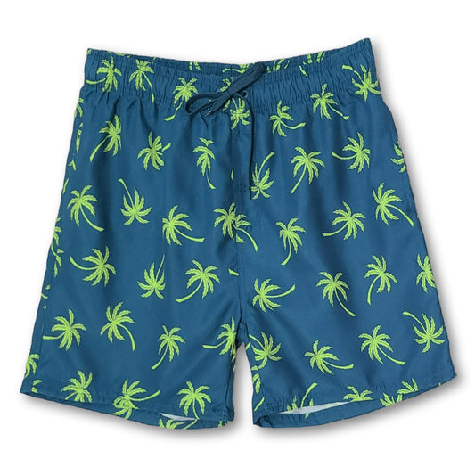 Boys Blue Palm Print Swim Shorts, 1