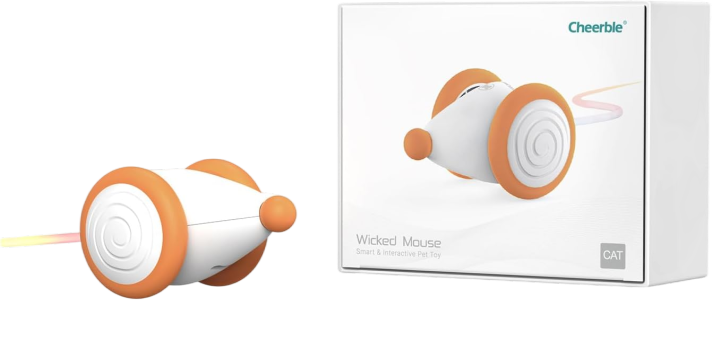 Cheerble Interactive Cat Toys for Indoor Cats, Automatic Cat Toy with LED Lights, Wicked Mouse Toys (Apricot )