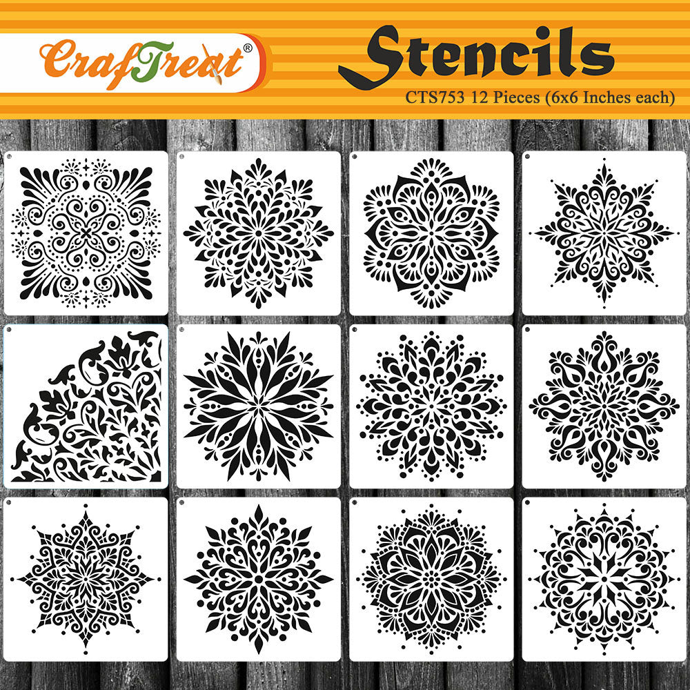 CrafTreat 12 Pieces Geometric Stencils for Painting Wall (6x6), Reusable Stencils for Crafts, DIY Stencils for Painting on Wood, Wall, Elegant