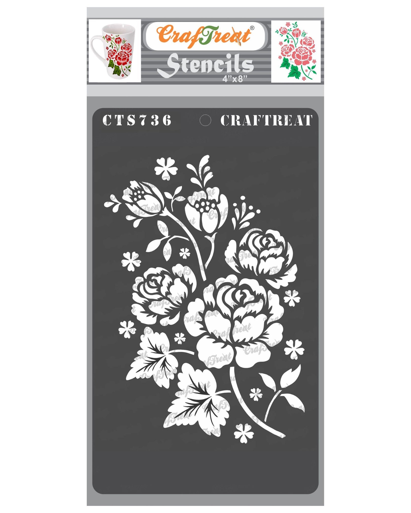 CrafTreat Rose Stencils for Painting on Wood, Canvas, Paper, Fabric, Floor, Wall and Tile - Bouquet of Roses - Size: A4 - Reusable DIY Art and Craft