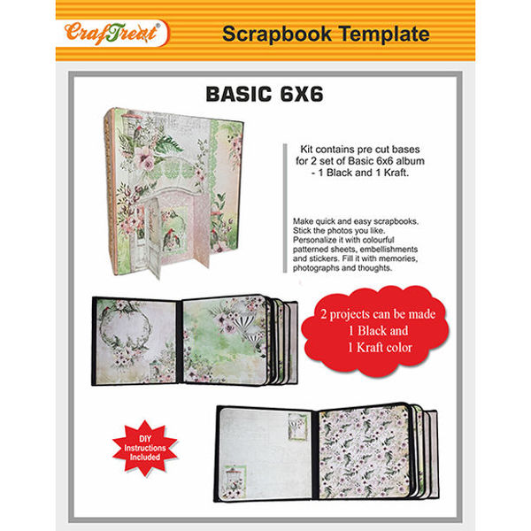 CrafTreat Basic Scrapbooking Kit for Beginners - Contains Precut Base for Making 1 Album of Basic (Black Color) 8x8 inches- DIY Photo Album Scrapbook