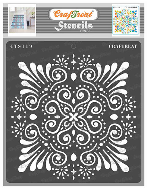 CrafTreat Ornate Corners and Rangoli Stencil for Painting - 2 Pcs - 6 inchx6 inch Each, Size: 2 Pcs - 6x6 Each, Clear