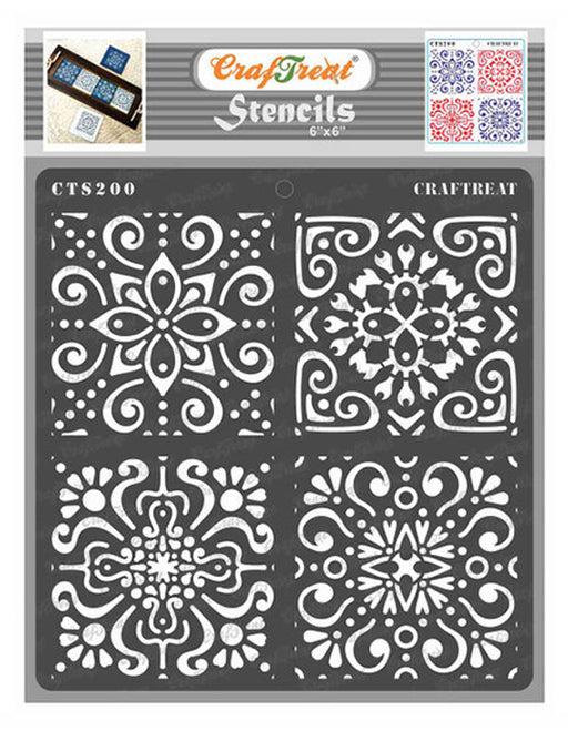 CrafTreat Floral Tile Stencil for Painting and Crafting - 6 inchx6 inch, Size: 6 x 6, Clear