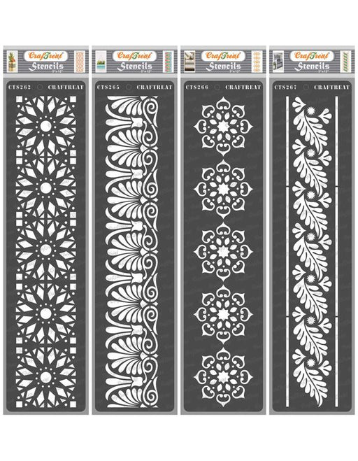 CrafTreat Border Stencils for Painting on Wood, Canvas, Paper, Fabric, Floor, Wall and Tile - Border1 and Border2 - 2 Pcs - 3x12 Inches Each - Reusabl