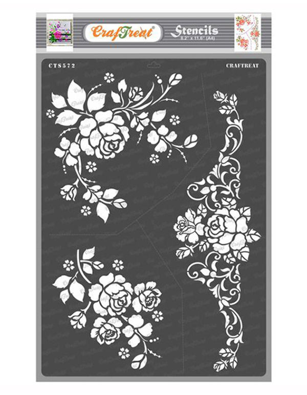 CrafTreat Craftreat Flower Stencils For Painting On Wood, Canvas, Paper,  Fabric, Floor, Wall And Tile - Brimming Blooms - 6X6 Inches - Reu