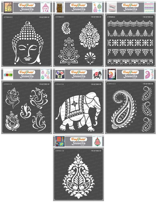 CrafTreat Ornate Corners and Rangoli Stencil for Painting - 2 Pcs - 6 inchx6 inch Each, Size: 2 Pcs - 6x6 Each, Clear