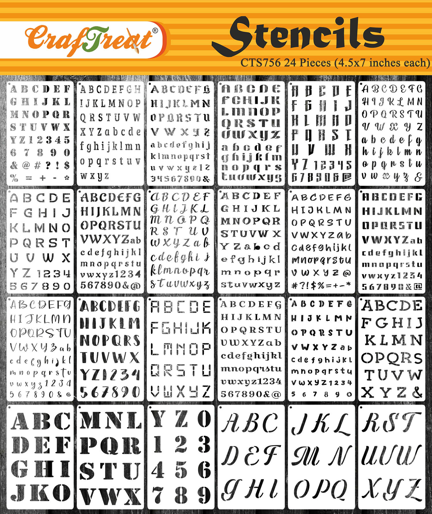 CrafTreat 24Pcs of Calligraphy Alphabet and Number Stencil for Kids Drawing  and Craft Paintings, Reusable Letter stencil for Scrapbooking, Name Stencil,  small abcd Journaling Alphabet Stencil 7x4.5 Inches — Craftreat