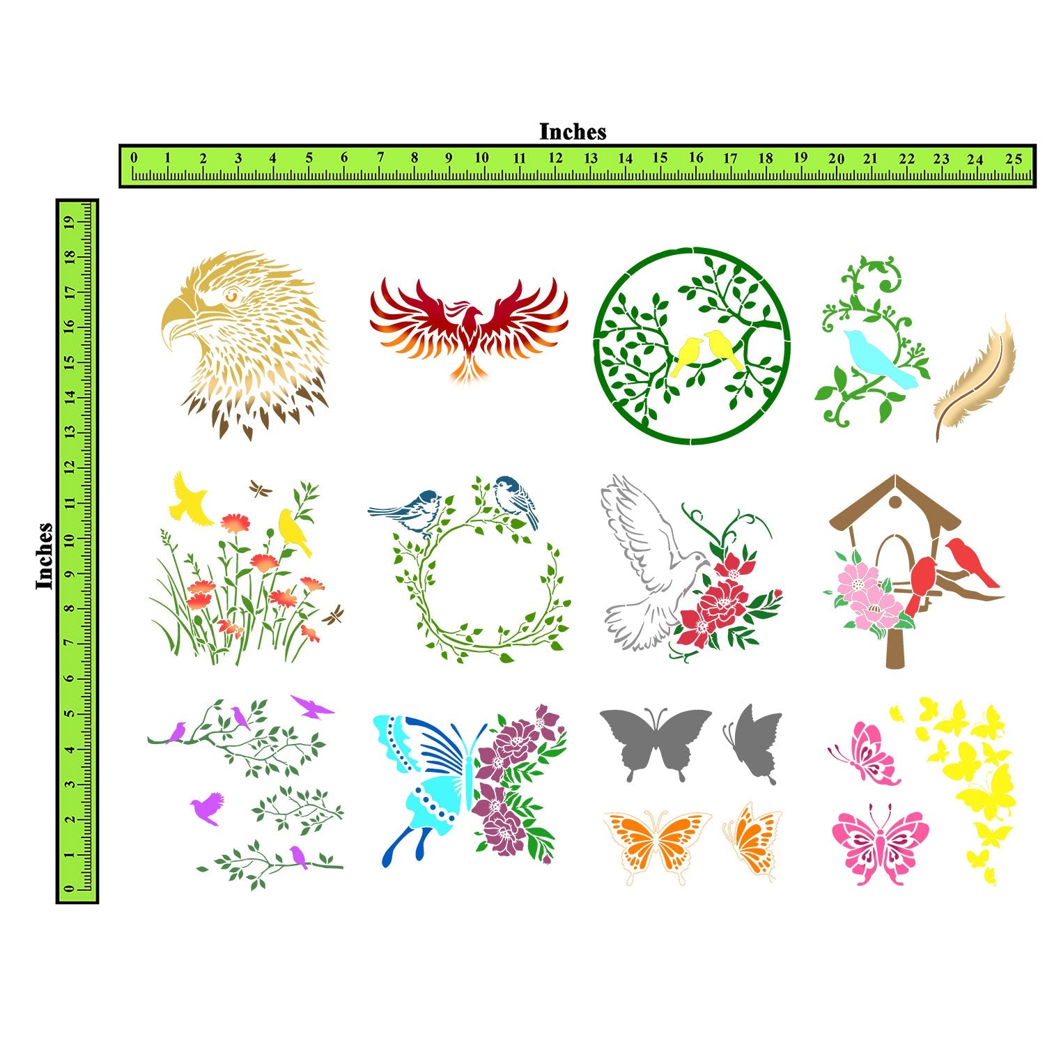 CrafTreat 12 Pieces Birds and Butterfly Stencils for Painting (6x6) Bird House Templates Bird Stencils for Painting Reusable Beautiful Design