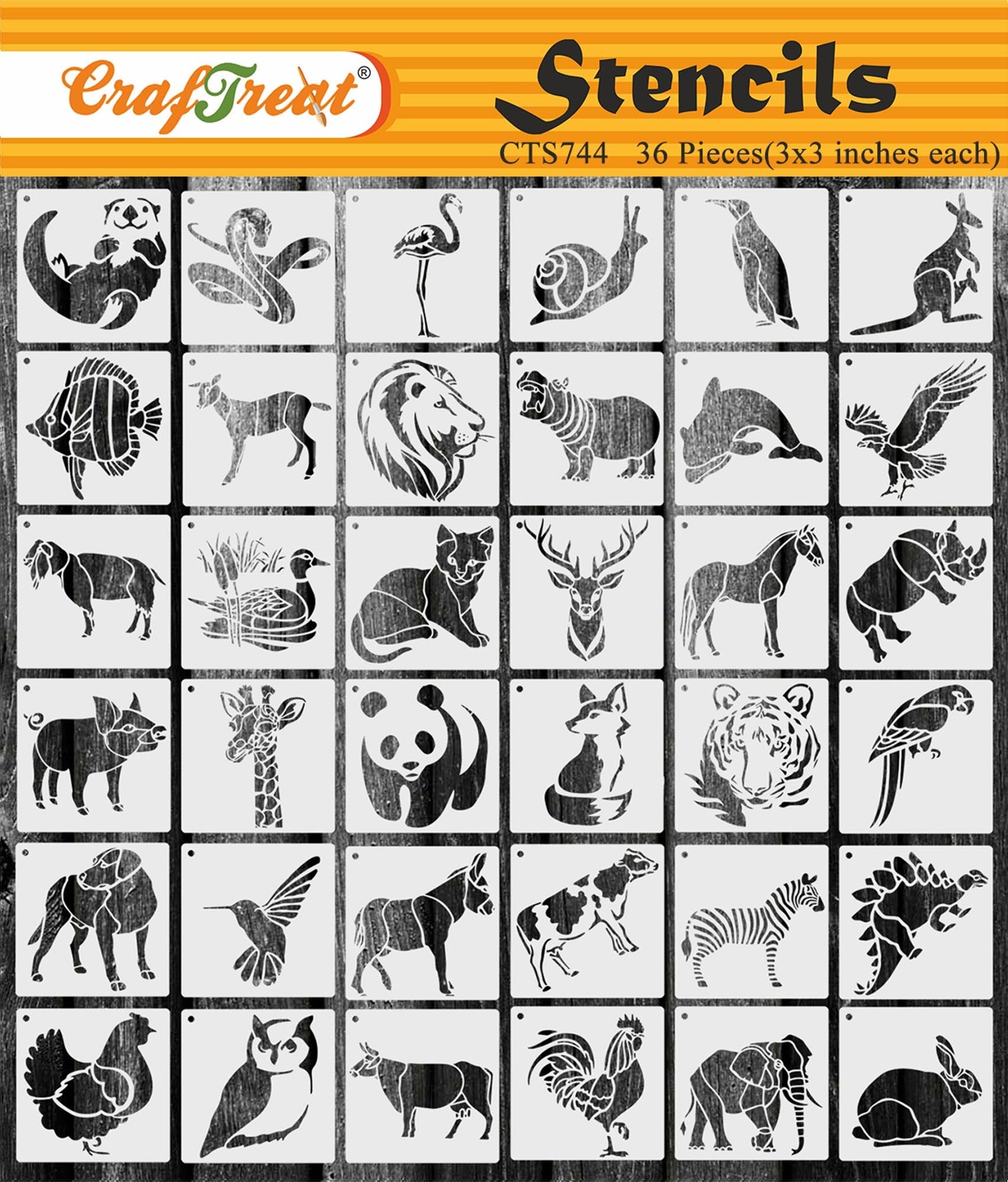 CrafTreat 36 Pieces Animal Stencil, Stencils for Painting on Wood, Elegant Stencils for Crafts, DIY Painting Stencils for Canvas, Reusable Stencils