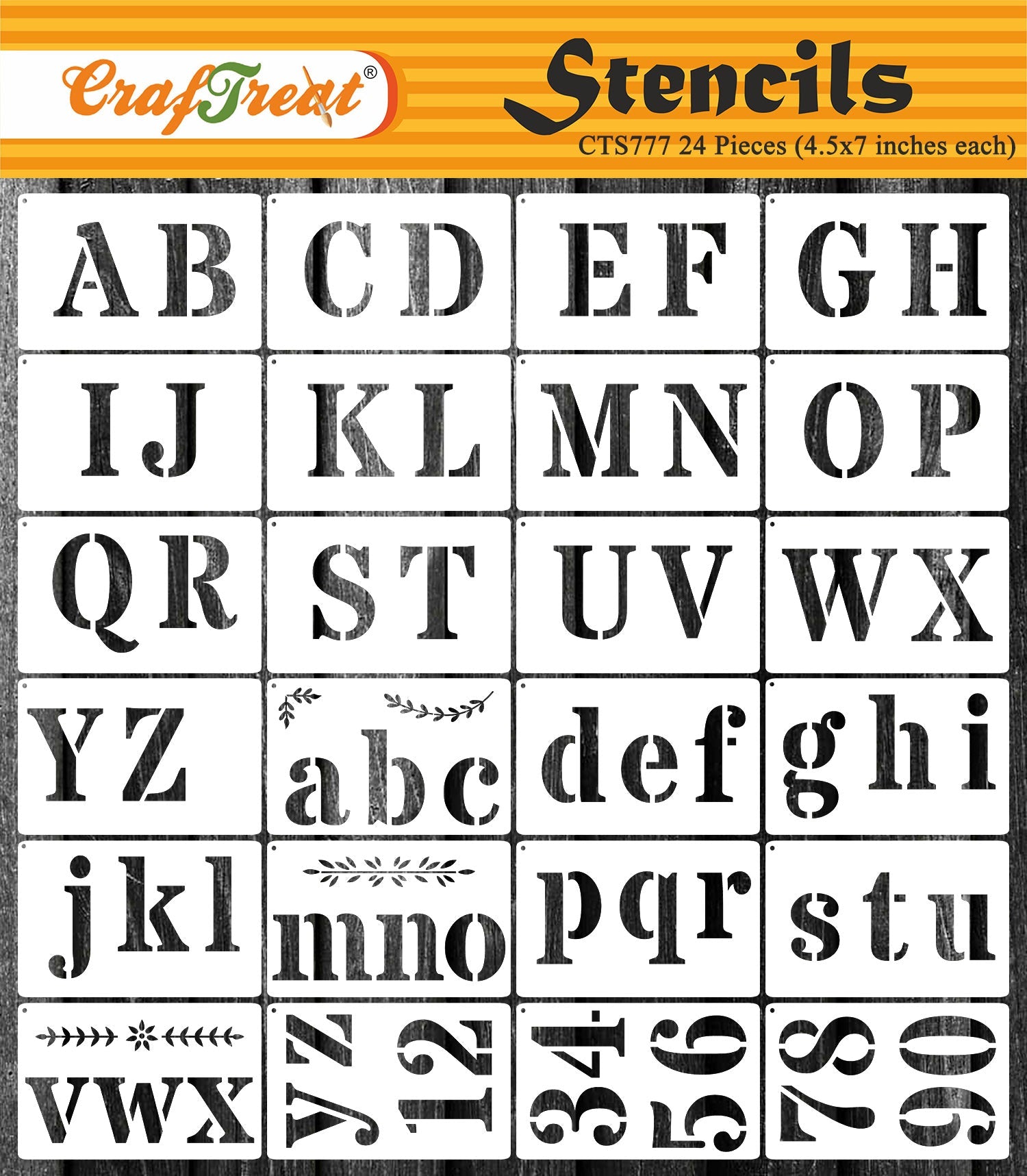 CrafTreat 24Pcs of Calligraphy Alphabet and Number Stencil for Kids Drawing  and Crafts, Reusable Letter stencil for Scrapbooking, Name Stencil, small