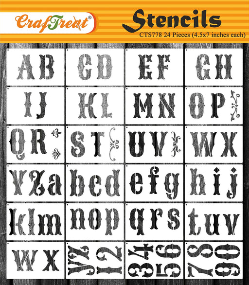 CrafTreat Alphabet and Number Stencil Art. Calligraphy Font Stencil Upper and Lowercase, CrafTreat Reusable Letter and Word Stencil for Paintings