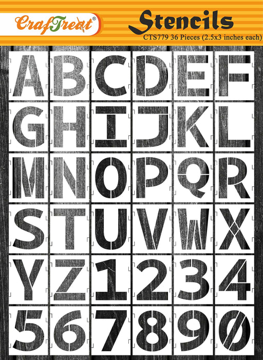 CrafTreat 24pcs of Calligraphy Alphabet and Number Stencil for Kids Drawing and Craft Paintings, Reusable Letter Stencil for Scrapbooking, Name