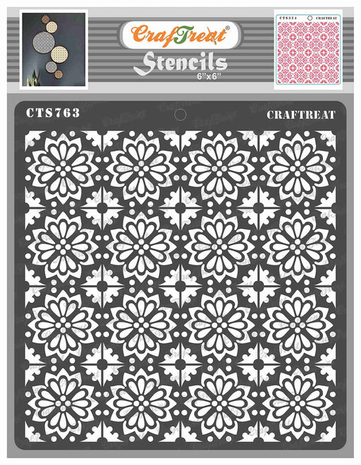 CrafTreat Floral Stencils for Painting on Wood, Canvas, Paper, Fabric,  Floor, Wall and Tile - Flourish 2-6x6 Inches - Reusable DIY Art and Craft
