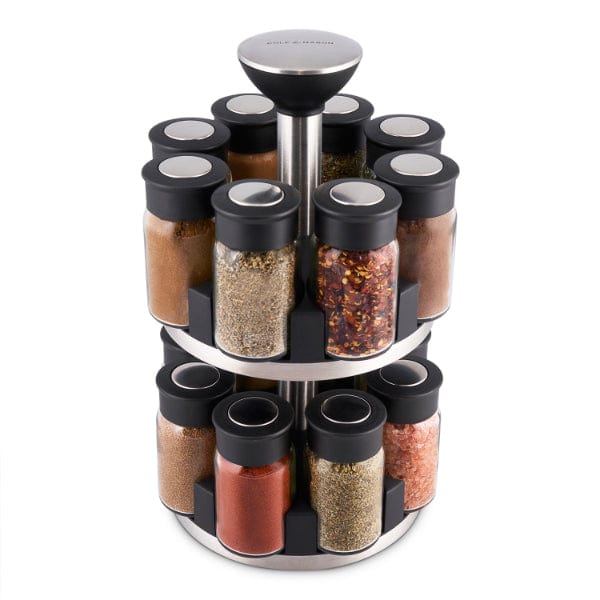16-Jar Kitchen Spice Rack with Salt & Pepper Grinders 3 Oz Glass Jars Orbit  Spice Rack Jars with 2 Tier Revolving Countertop Carousel Herb