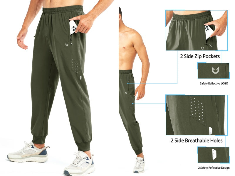 Northyard Army green Lightweight Sweatpants with Pockets for men