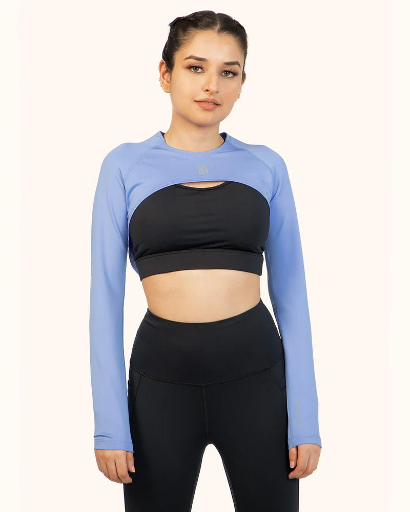 Hunnit's Blue Flo-Sleeve Crop Tops: Made with Eco-Friendly Fabrics