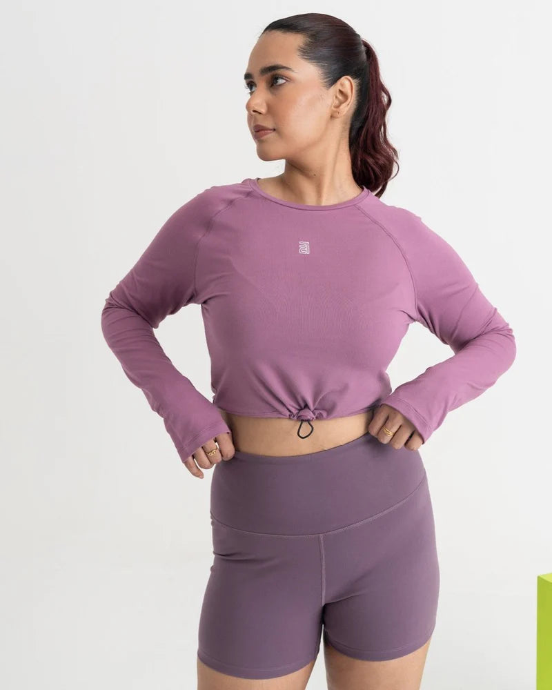 women pink full sleeves crop top