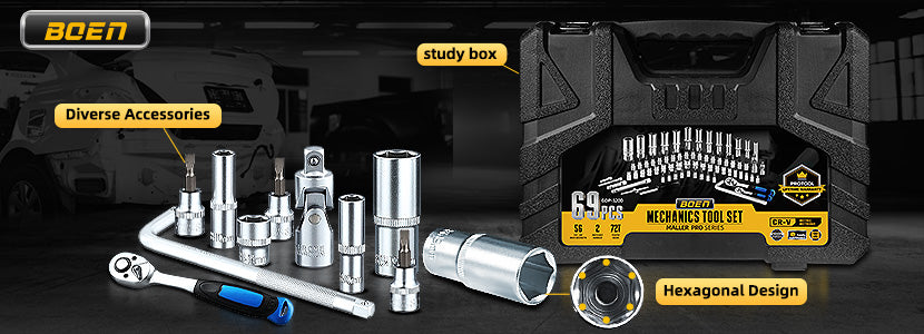 BOENTools 1/4" & 3/8" Drive Metric Wrench Socket Set 69Pcs-10