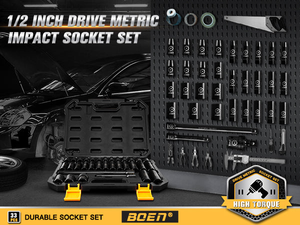 BOENTools 33pc 1/2" Metric Deep & Shallow Socket Set 04