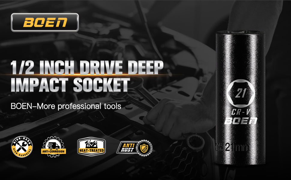 BOEN Tools 1/2 Dr 21mm Metric Deep Sockets detail-1